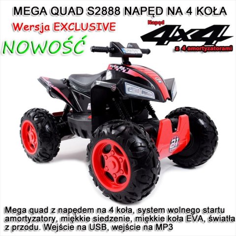MEGA WIELKI QUAD Z NAPĘDEM 4X4, AMORTYZATORY, MIĘKKIE KOŁA,, BLUETOOTH/S2888 MEGA WIELKI QUAD Z NAPĘDEM 4X4, AMORTYZATORY, MIĘKKIE KOŁA,, BLUETOOTH/S2888