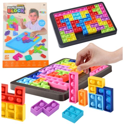 Gra Tetris Pop-It Układanka Puzzle 3w1 Sensoryczna Kolorowa 27el Gra Tetris Pop-It Układanka Puzzle 3w1 Sensoryczna Kolorowa 27el