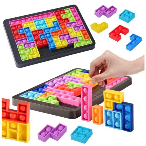 Gra Tetris Pop-It Układanka Puzzle 3w1 Sensoryczna Kolorowa 27el Gra Tetris Pop-It Układanka Puzzle 3w1 Sensoryczna Kolorowa 27el