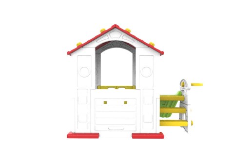 Domek Ogrodowy 3w1 dla dzieci Czerwony Dach + Zjeżdżalnia + Koszykówka