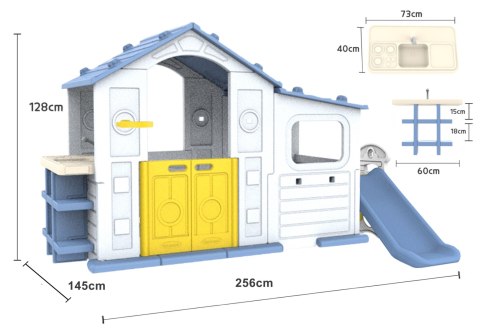 Duży Dom Z Przedsionkiem, Zjeżdżalnią i Zlewem Niebieski Dach