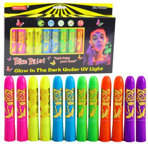 Zestaw Do Malowania Twarzy Pisaki Kredki Neonowe UV Fluorescencyjne 12szt Zestaw Do Malowania Twarzy Pisaki Kredki Neonowe UV Fluorescencyjne 12szt