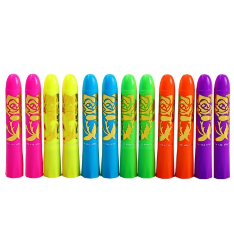 Zestaw Do Malowania Twarzy Pisaki Kredki Neonowe UV Fluorescencyjne 12szt Zestaw Do Malowania Twarzy Pisaki Kredki Neonowe UV Fluorescencyjne 12szt