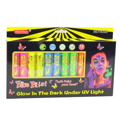 Zestaw Do Malowania Twarzy Pisaki Kredki Neonowe UV Fluorescencyjne 12szt Zestaw Do Malowania Twarzy Pisaki Kredki Neonowe UV Fluorescencyjne 12szt
