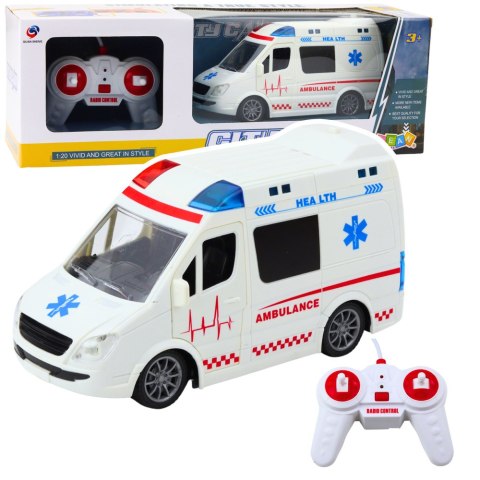Karetka Ambulans Zdalnie Sterowany RC Światła Dźwięki 1:20 Biały Karetka Ambulans Zdalnie Sterowany RC Światła Dźwięki 1:20 Biały