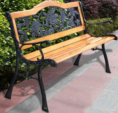 ŁAWKA OGRODOWA DREWNIANA METALOWA ŁAWECZKA PARKOWA CMENTARNA Z OPARCIEM