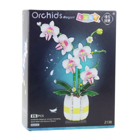 Klocki Konstrukcyjne Orchidea Storczyk W Doniczce Różowo-Biała 616 el.