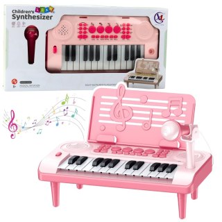 Elektroniczne Pianinko Edukacyjne Z Podstawką Na Nuty Mikrofon 24K Różowe
