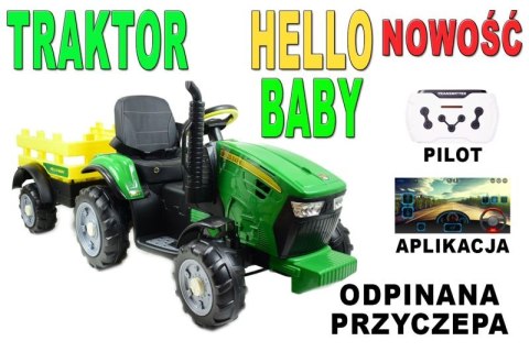 WIELKI TRAKTOR HALLO BABY Z PRZYCZEPĄ, PILOT, APLIKACJA/T990