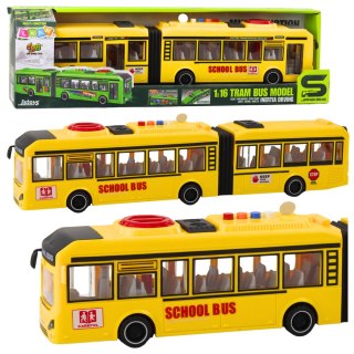 Autobus Przegubowy Szkolny Otwierane Drzwi Światła Dźwięki Żółty 1:16