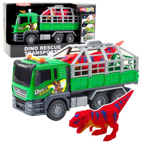 Ciężarówka Transport Dinozaurów Figurka Światła Dźwięki Zielona 1:10