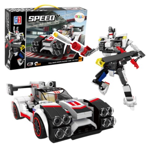 Klocki Konstrukcyjne Auto Sportowe Wyścigówka Robot 2w1 Biały 341 el.
