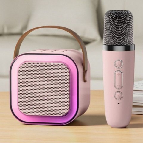 Zestaw Karaoke Głośnik Mikrofon Bezprzewodowy K12 RGB Bluetooth Różowy