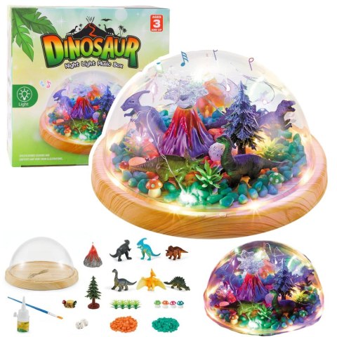 Zestaw Kreatywny Terrarium z Dinozaurami Lampka Nocna Kopuła Dźwięki DIY