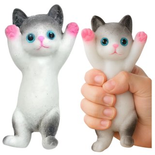 Gniotek Sensoryczny Miękki Kotek Leżący Sierść Biało-Szary 13 x 6,5 cm