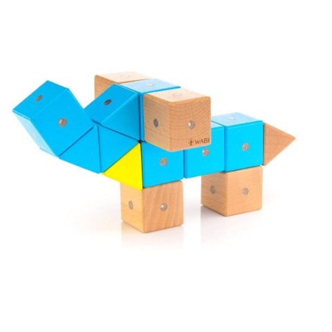 Drewniane klocki magnetyczne WABI zestaw edukacyjny 120 elementów z tacką 3+