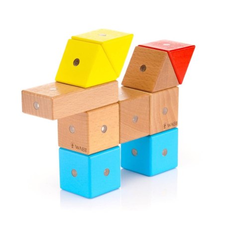 Drewniane klocki magnetyczne WABI zestaw edukacyjny 120 elementów z tacką 3+