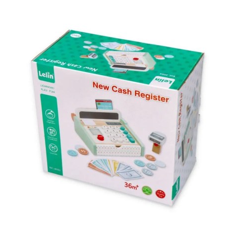 Drewniana pastelowa kasa fiskalna