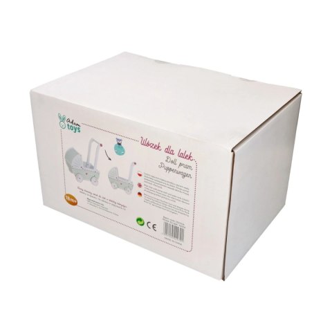 Drewniany pastelowy wózek dla lalek