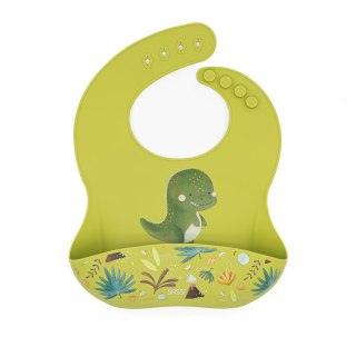 Śliniak silikonowy z kieszonką Dinozaur SASSI