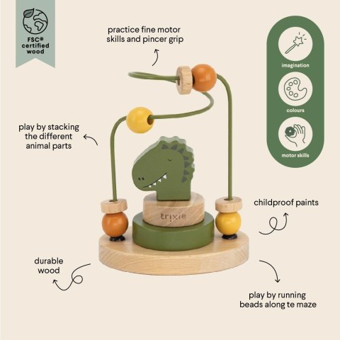 Labirynt z drewnianymi koralikami - Dinozaur Trixie Baby