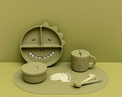 Silikonowy pojemnik na przekąski z pokrywką - Dinozaur Trixie Baby