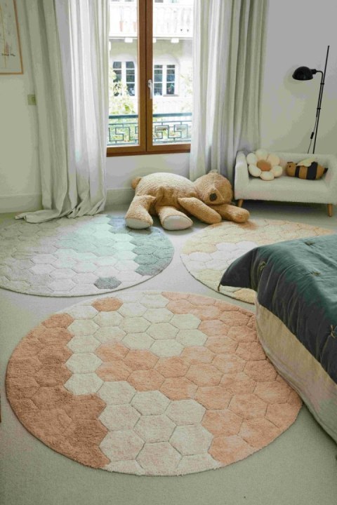 Dywan bawełnainy okrągły Ø 140, Honeycomb golden, Plaster Miodu, Planet Bee, Lorena Canals