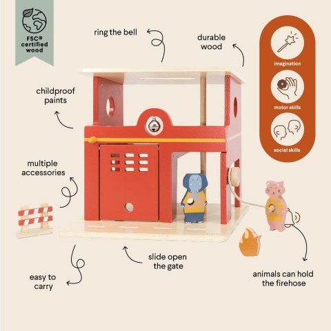 Drewniana remiza strażacka ze zwierzątkami Trixie Baby
