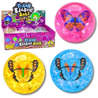Elastyczna Piłka Do Odbijania Z Kauczuku Konfetti Motyl Świeci Mix 9 cm