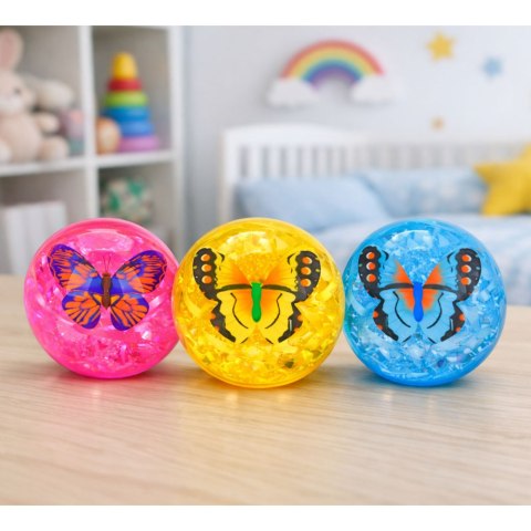 Elastyczna Piłka Do Odbijania Z Kauczuku Konfetti Motyl Świeci Mix 9 cm