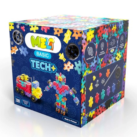 Klocki MELI Basic Tech+ 780 el. - wafle konstrukcyjne z mechanizmami 3+