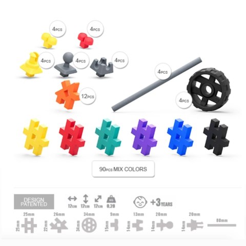 MELI Basic Tech+ 130 el.- klocki konstrukcyjne z kółkami i osiami