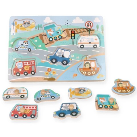 AdamToys drewniana układanka muzyczna 1+ puzzle dźwiękowe - Pojazdy