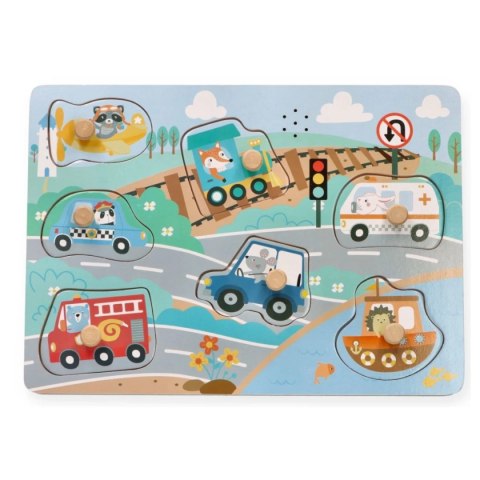 AdamToys drewniana układanka muzyczna 1+ puzzle dźwiękowe - Pojazdy