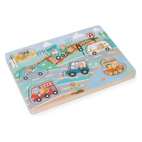 AdamToys drewniana układanka muzyczna 1+ puzzle dźwiękowe - Pojazdy
