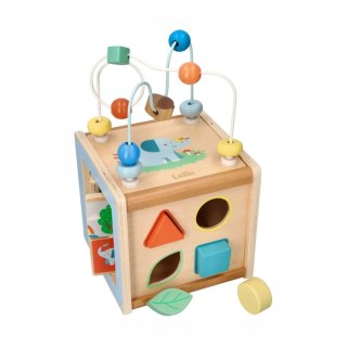 Lelin kostka aktywności z pętlą motoryczną - drewniana zabawka 1+