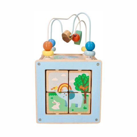Lelin kostka aktywności z pętlą motoryczną - drewniana zabawka 1+
