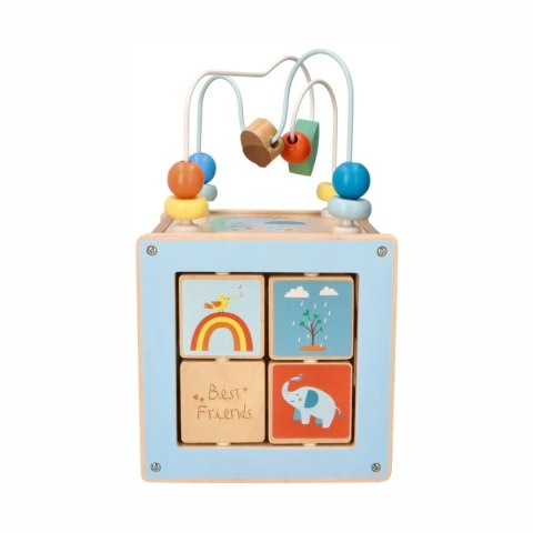 Lelin kostka aktywności z pętlą motoryczną - drewniana zabawka 1+