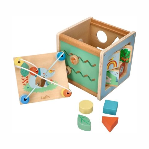 Lelin kostka aktywności z pętlą motoryczną - drewniana zabawka 1+