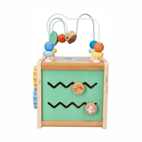 Lelin kostka aktywności z pętlą motoryczną - drewniana zabawka 1+