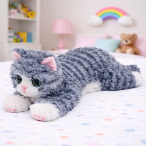 Pluszowa Maskotka Przytulanka Kotek Leżący Szary 38 cm