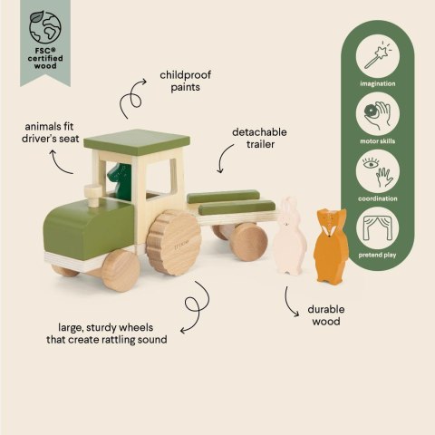 Drewniany traktor z przyczepą Trixie Baby