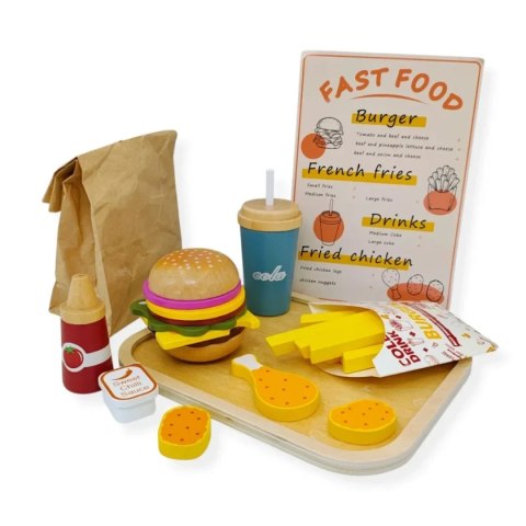 Drewniany zestaw fast food burger z akcesoriami - Kabi 3+