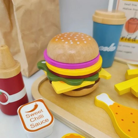 Drewniany zestaw fast food burger z akcesoriami - Kabi 3+