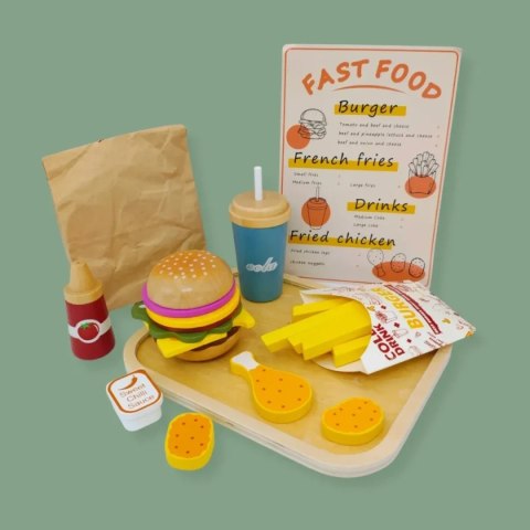 Drewniany zestaw fast food burger z akcesoriami - Kabi 3+