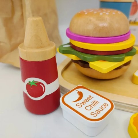 Drewniany zestaw fast food burger z akcesoriami - Kabi 3+
