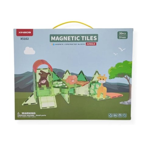 Klocki magnetyczne Dżungla 30 el. ze zwierzętami - X-Bida 3+