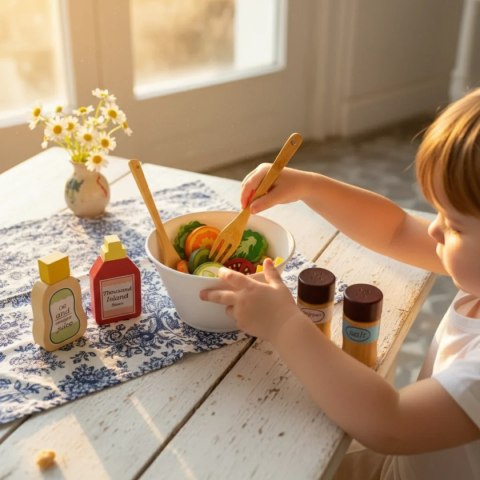 Drewniane zabawki kuchenne zestaw sałatkowy 22 el. - Kabi 3+