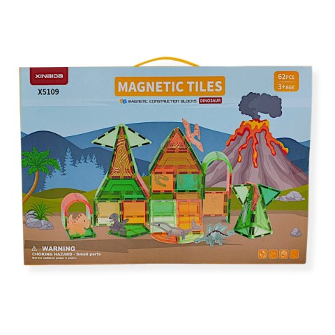 Klocki magnetyczne dinozaury 62 elementy transparentne - 3+