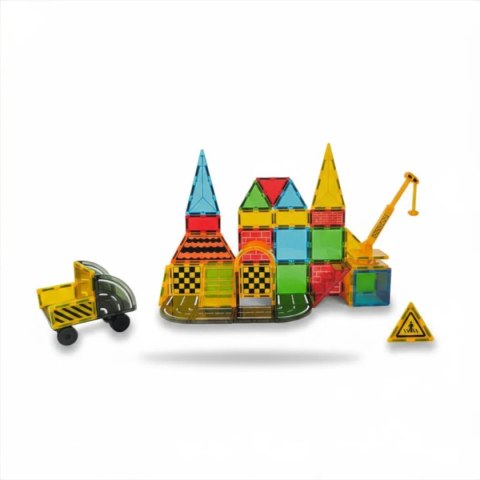 Klocki magnetyczne plac budowy 50 el. przezroczyste - Magnetic Tiles 3+